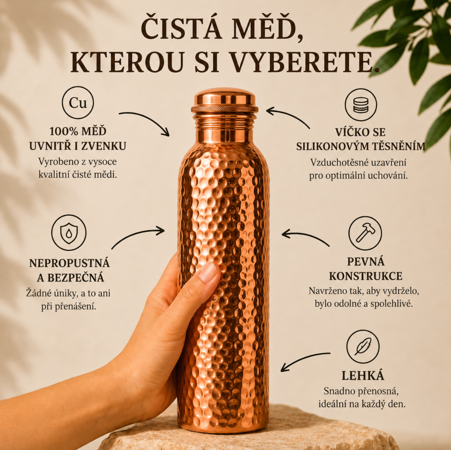 Měděná láhev DearMe™ | Přirozeně čistá voda bez plastu
