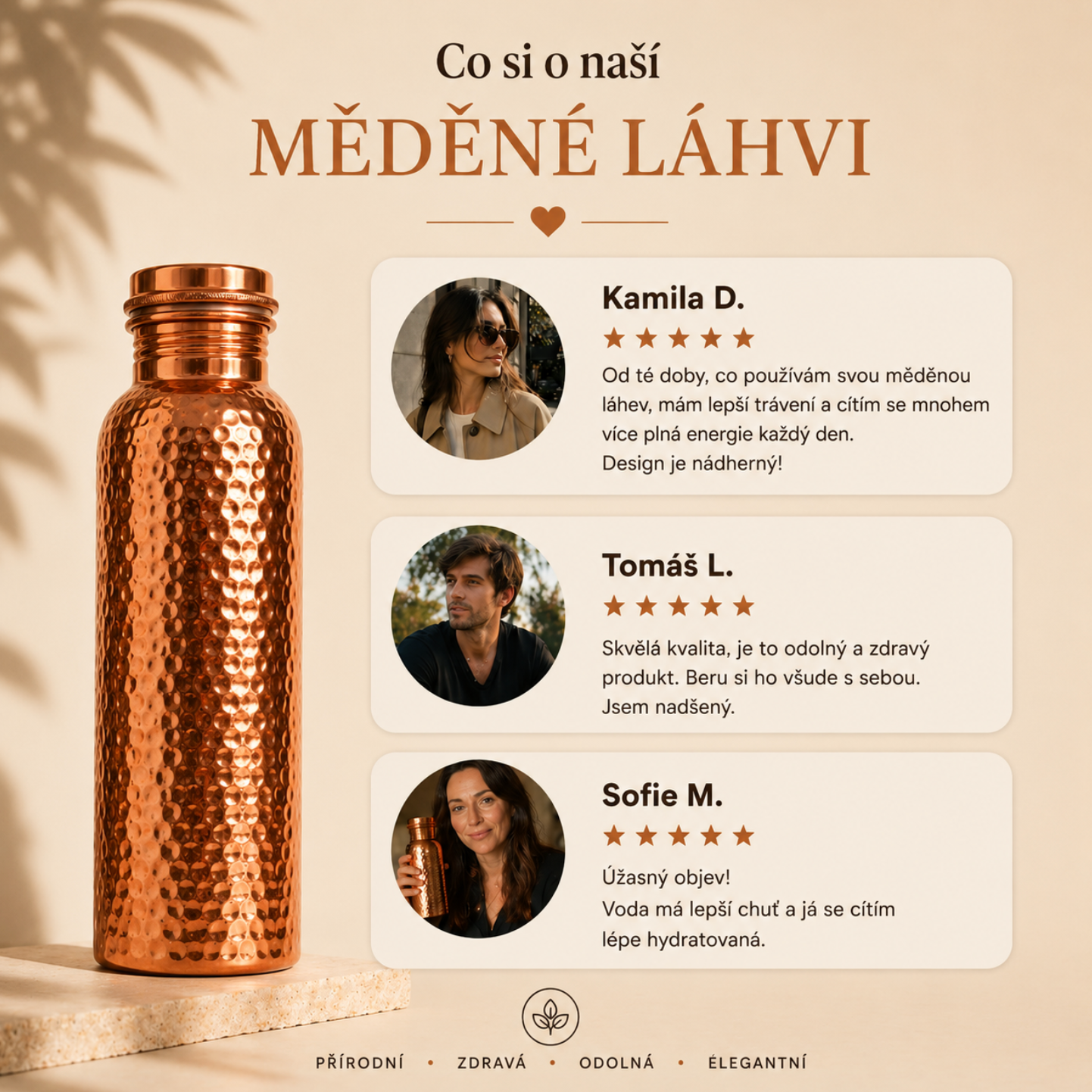 Měděná láhev DearMe™ | Přirozeně čistá voda bez plastu